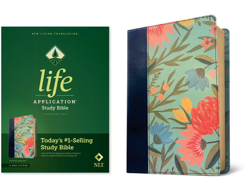 NLT Life Application Study Bible, Third Edition (Leatherlike, Teal Floral, Red Letter) - Ingram