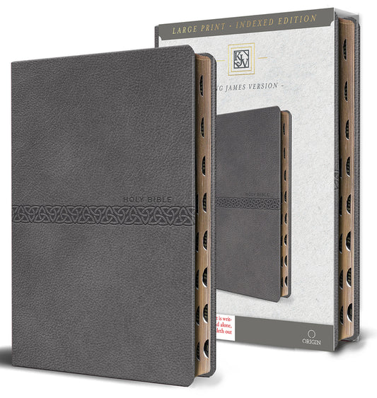 KJV Holy Bible, Large Print Medium Format, Gray Faux Leather with Ribbon Marker, Red Letter, Thumb Index - Ingram