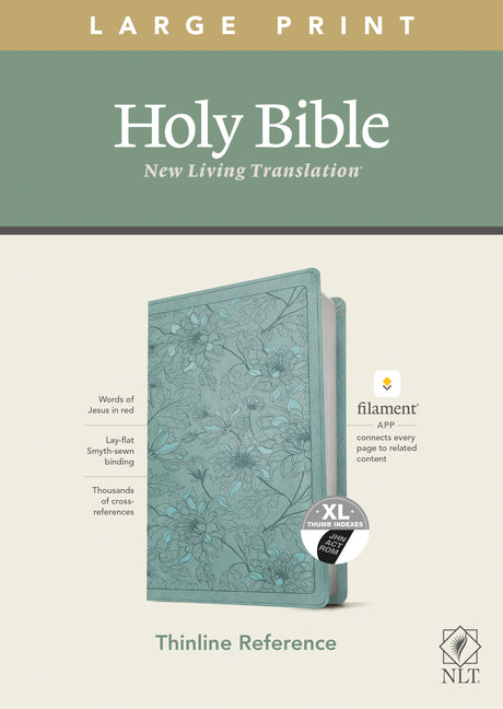 NLT Large Print Thinline Reference Bible, Filament Enabled Edition (Red Letter, Leatherlike, Floral/Teal, Indexed) - Ingram