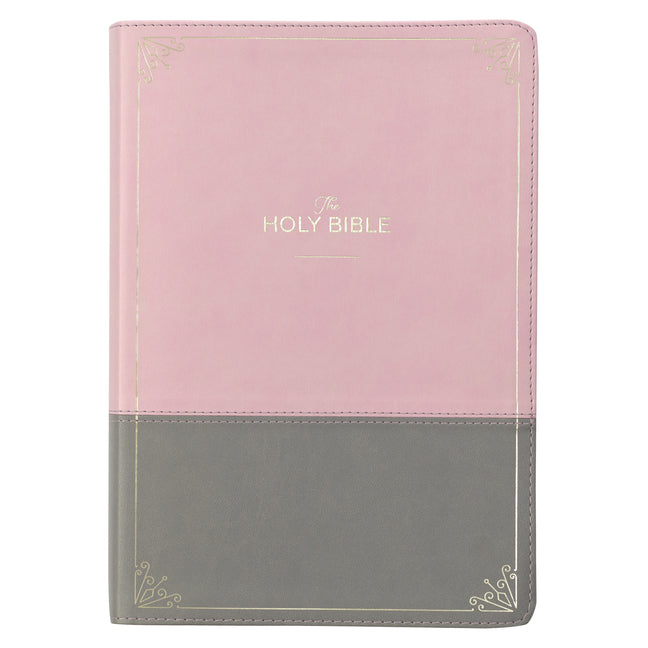 KJV Holy Bible, Super Giant Print Faux Leather Red Letter Edition - Ribbon Marker, King James Version, Pink/Gray - Ingram