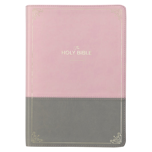 KJV Holy Bible, Super Giant Print Faux Leather Red Letter Edition - Ribbon Marker, King James Version, Pink/Gray - Ingram