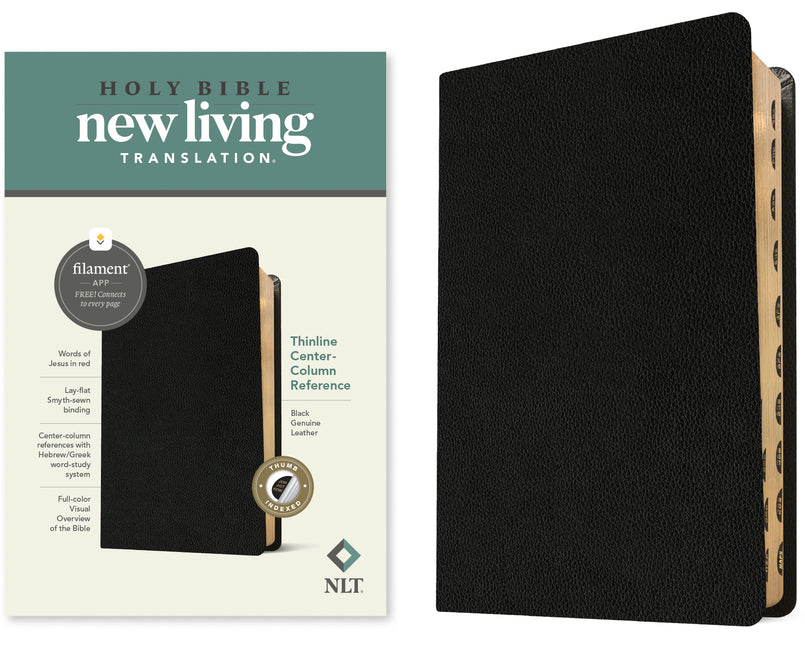 NLT Thinline Center-Column Reference Bible, Filament Enabled (Genuine Leather, Black, Indexed, Red Letter) - Ingram