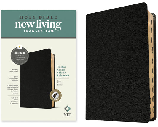 NLT Thinline Center-Column Reference Bible, Filament Enabled (Genuine Leather, Black, Indexed, Red Letter) - Ingram