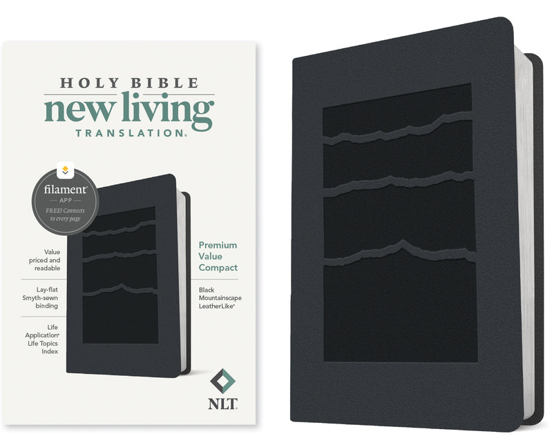 NLT Premium Value Compact Bible, Filament Enabled (Leatherlike, Black Mountainscape) - Ingram