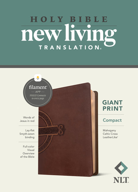 NLT Compact Giant Print Bible, Filament Enabled (Leatherlike, Mahogany Celtic Cross, Red Letter) - Ingram