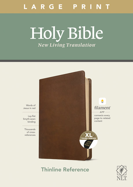 NLT Large Print Thinline Reference Bible, Filament Enabled Edition (Red Letter, Leatherlike, Rustic Brown, Indexed) - Ingram