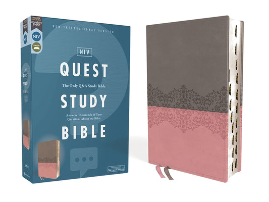 Niv, Quest Study Bible, Leathersoft, Gray/Pink, Thumb Indexed, Comfort Print: The Only Q and A Study Bible - Ingram