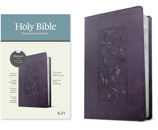 KJV Thinline Reference Bible, Filament Enabled (Leatherlike, Floral Frame Purple, Red Letter) - Ingram
