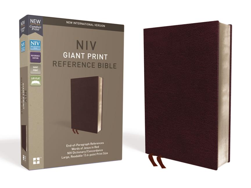 NIV, Reference Bible, Giant Print, Bonded Leather, Burgundy, Red Letter Edition, Comfort Print - Ingram