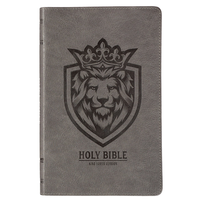 KJV Holy Bible, Gift Edition for Boys King James Version, Faux Leather Flexible Cover, Charcoal Gray Lion Emblem - Ingram