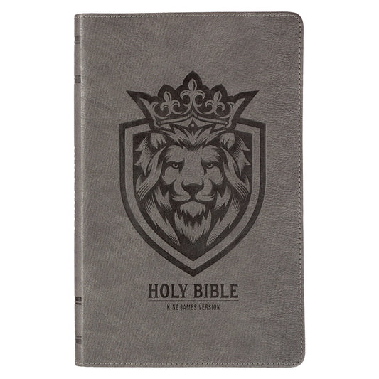 KJV Holy Bible, Gift Edition for Boys King James Version, Faux Leather Flexible Cover, Charcoal Gray Lion Emblem - Ingram