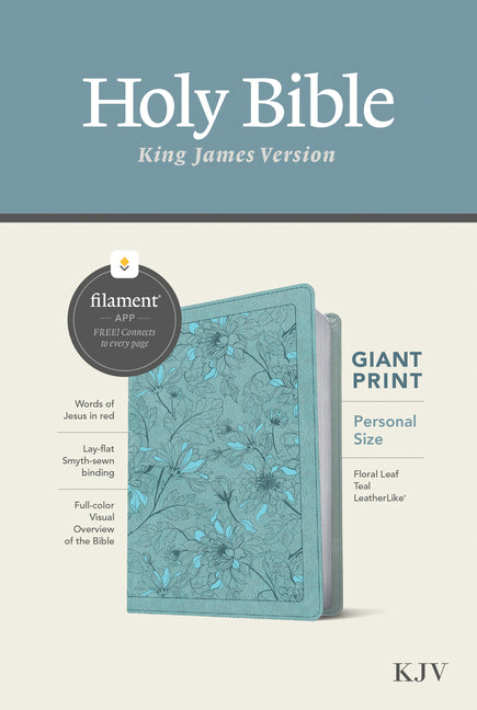 KJV Personal Size Giant Print Bible, Filament Enabled (Leatherlike, Floral Leaf Teal, Red Letter) - Ingram