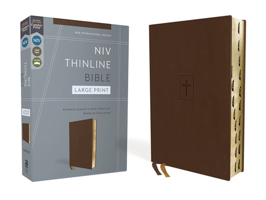 Niv, Thinline Bible, Large Print, Leathersoft, Brown, Red Letter, Thumb Indexed, Comfort Print - Ingram