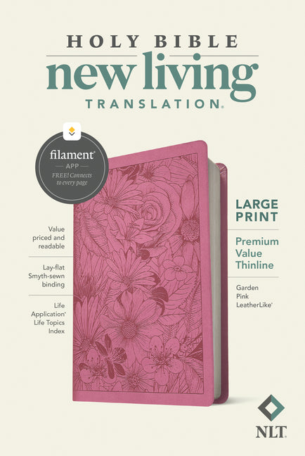 NLT Large Print Premium Value Thinline Bible, Filament Enabled (Leatherlike, Garden Pink) - Ingram