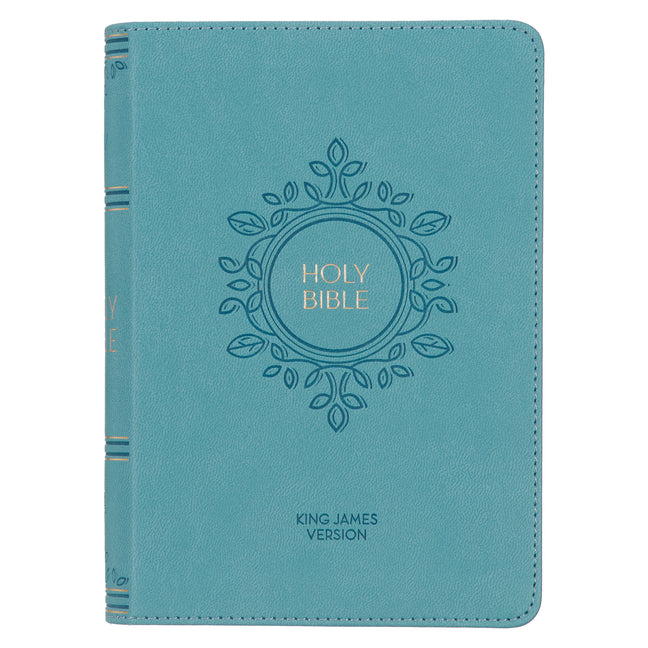 KJV Holy Bible, Compact Large Print Faux Leather Red Letter Edition Ribbon Marker, King James Version, Aqua Blue - Ingram