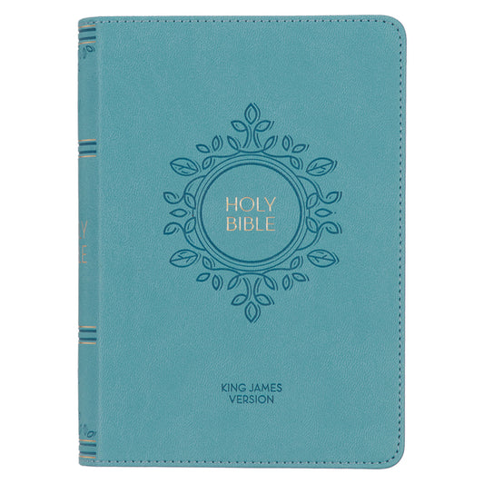 KJV Holy Bible, Compact Large Print Faux Leather Red Letter Edition Ribbon Marker, King James Version, Aqua Blue - Ingram