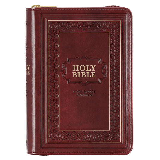KJV Holy Bible, Compact Large Print Faux Leather Red Letter Edition - Ribbon Marker, King James Version, Burgundy, Zipper Closure - Ingram