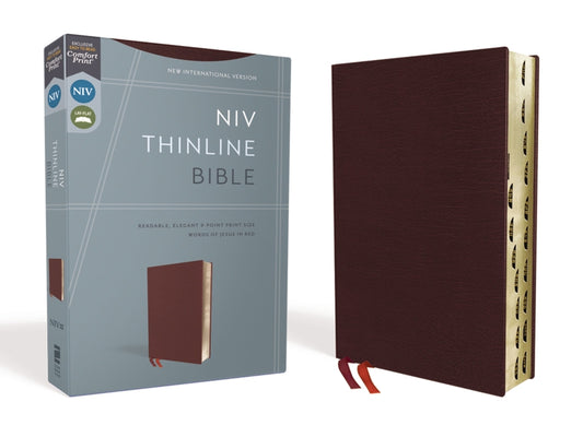 NIV, Thinline Bible, Bonded Leather, Burgundy, Indexed, Red Letter Edition (Special) - Ingram