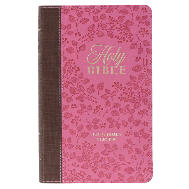 KJV Holy Bible, Giant Print Standard Size Faux Leather Red Letter Edition - Thumb Index & Ribbon Marker, King James Version, Brown/Pink Berry - Ingram