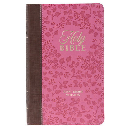 KJV Holy Bible, Giant Print Standard Size Faux Leather Red Letter Edition - Thumb Index & Ribbon Marker, King James Version, Brown/Pink Berry - Ingram