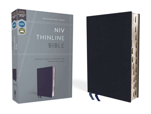 NIV, Thinline Bible, Bonded Leather, Navy, Indexed, Red Letter Edition (Special) - Ingram
