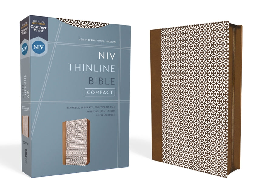 Niv, Thinline Bible, Compact, Leathersoft, Brown/White, Zippered, Red Letter, Comfort Print - Ingram