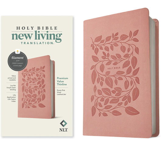 NLT Premium Value Thinline Bible, Filament Enabled (Leatherlike, Dusty Pink Vines) - Ingram