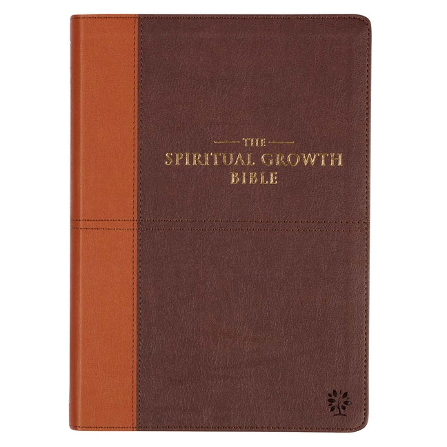 Spiritual Growth Bible, Study Bible, NLT - New Living Translation Holy Bible, Faux Leather, Chocolate Brown/Ginger - Ingram