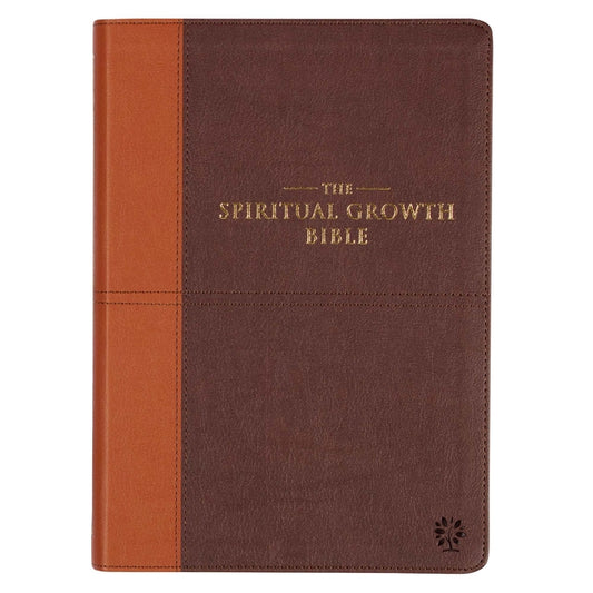 Spiritual Growth Bible, Study Bible, NLT - New Living Translation Holy Bible, Faux Leather, Chocolate Brown/Ginger - Ingram