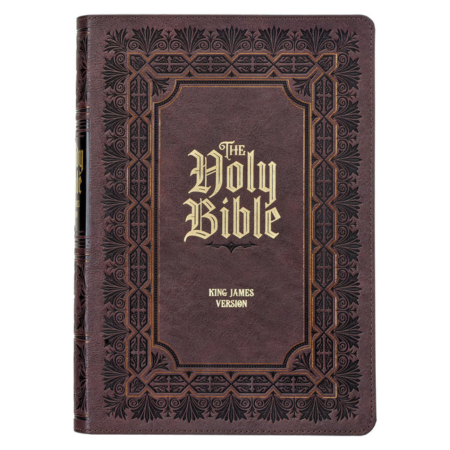KJV Study Bible, Large Print King James Version Holy Bible, Thumb Tabs, Ribbons, Faux Leather Dark Brown Debossed - Ingram