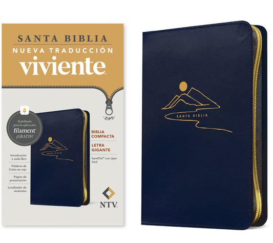 Biblia Compacta Ntv, Letra Gigante de Zíper Con Filament (Sentipiel, Azul, Letra Roja) - Ingram