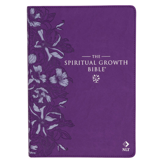 Spiritual Growth Bible, Study Bible, NLT - New Living Translation Holy Bible, Faux Leather, Purple Debossed Floral - Ingram