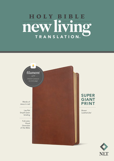 NLT Super Giant Print Bible, Filament Enabled (Leatherlike, Brown, Red Letter) - Ingram