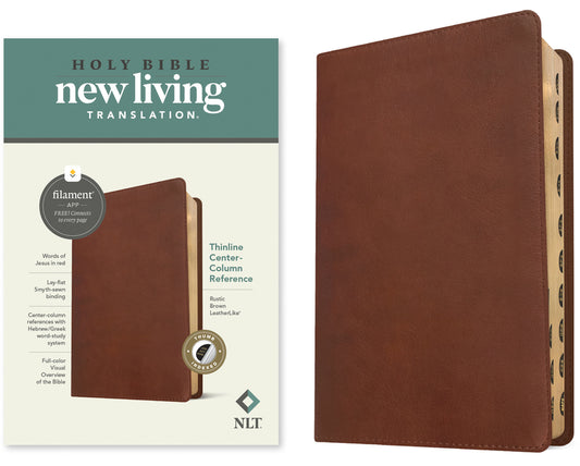 NLT Thinline Center-Column Reference Bible, Filament Enabled (Leatherlike, Rustic Brown, Indexed, Red Letter) - Ingram