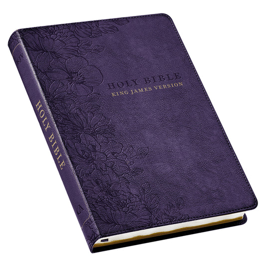 KJV Holy Bible, Thinline Large Print Faux Leather Red Letter Edition Thumb Index & Ribbon Marker, King James Version, Purple Floral - Ingram