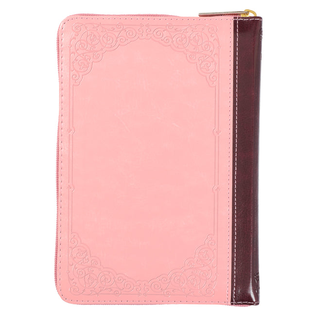 KJV Holy Bible, Compact Faux Leather Red Letter Edition - Ribbon Marker, King James Version, Pink/Burgundy, Zipper Closure - Ingram