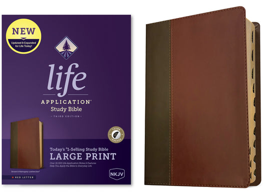 NKJV Life Application Study Bible, Third Edition, Large Print (Leatherlike, Brown/Mahogany, Indexed, Red Letter) - Ingram