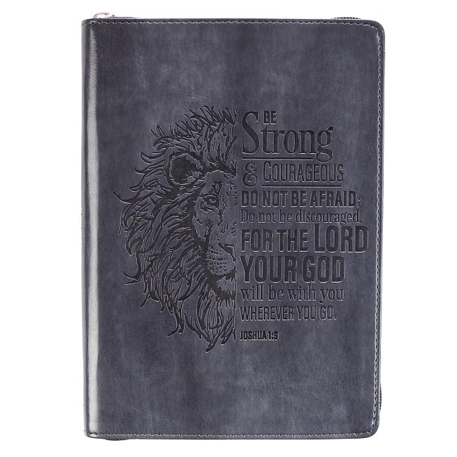 Strong & Courageous Classic Lux-Leather Zip Journal - Ingram