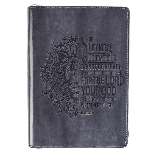 Strong & Courageous Classic Lux-Leather Zip Journal - Ingram