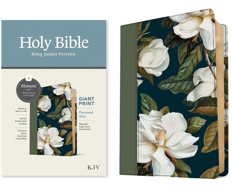 KJV Personal Size Giant Print Bible, Filament Enabled (Leatherlike, Magnolia Sage Green, Red Letter) - Ingram