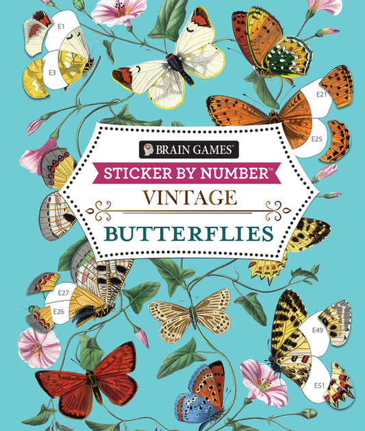 Brain Games - Sticker by Number - Vintage: Butterflies (28 Images to Sticker) - Ingram