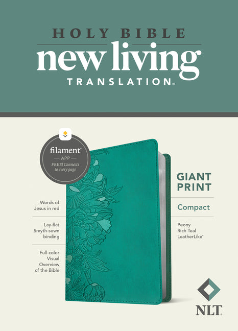 NLT Compact Giant Print Bible, Filament Enabled (Leatherlike, Peony Rich Teal, Red Letter) - Ingram