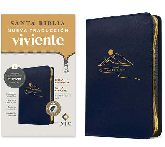 Biblia Compacta Ntv, Letra Gigante de Zíper Con Filament (Sentipiel, Azul, Índice, Letra Roja) - Ingram