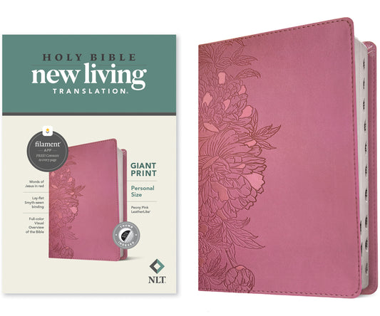 NLT Personal Size Giant Print Bible, Filament Enabled Edition (Red Letter, Leatherlike, Peony Pink, Indexed) - Ingram