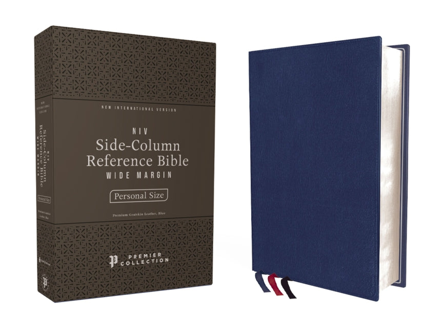 Niv, Side-Column Reference Bible (Deep Study at a Portable Size), Personal Size, Premium Goatskin Leather, Blue, Premier Collection, Art Gilded Edges, - Ingram