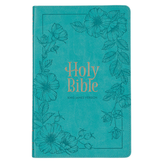 KJV Holy Bible, Standard Size Faux Leather Red Letter Edition - Thumb Index & Ribbon Marker, King James Version, Teal Floral Zipper Closure - Ingram