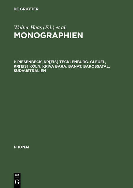 Monographien, 1, Riesenbeck, Kr[eis] Tecklenburg. Gleuel, Kr[eis] Köln. Kriva Bara, Banat. Barossatal, Südaustralien (Reprint 2017) - Ingram