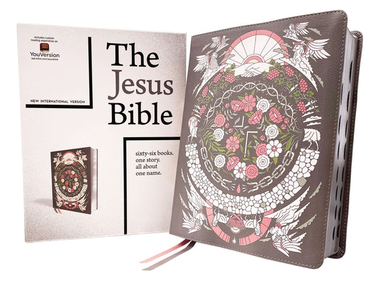 Jesus Bible Artist Edition, Niv, (with Thumb Tabs to Help Locate the Books of the Bible), Leathersoft, Gray Floral, Thumb Indexed, Comfort Print - Ingram