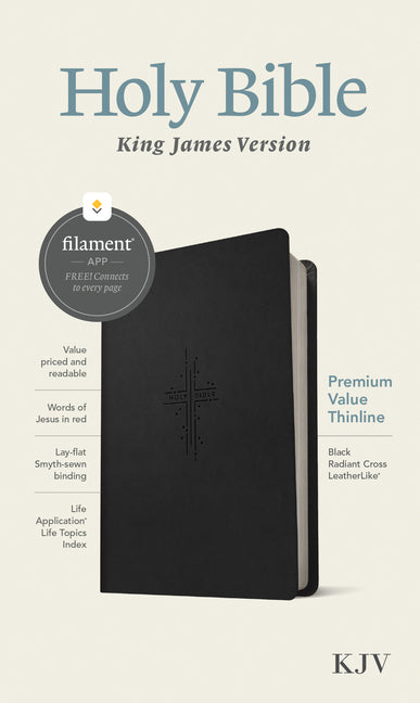 KJV Premium Value Thinline Bible, Filament Enabled (Leatherlike, Black Radiant Cross, Red Letter) - Ingram