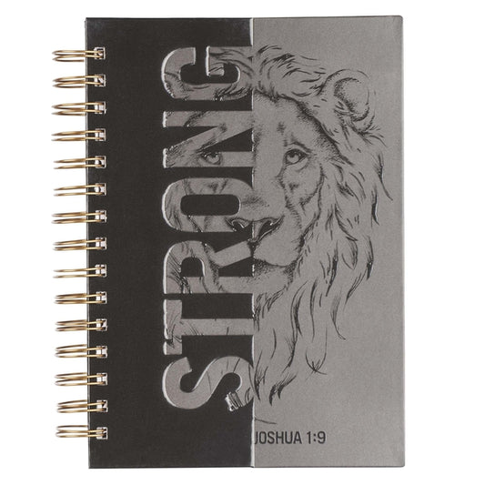 Christian Art Gifts Journal W/Scripture Strong Lion Joshua 1:9, Black and Gray 192 Ruled Pages, Large Hardcover Notebook, Wire Bound - Ingram